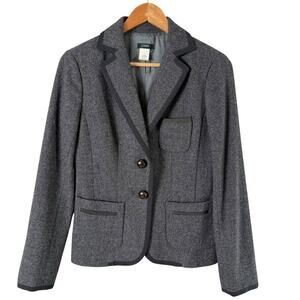 J.Crew 100% Wool 2-Button Blazer Jacket Charcoal Gray with Black Piping, Size 2‎